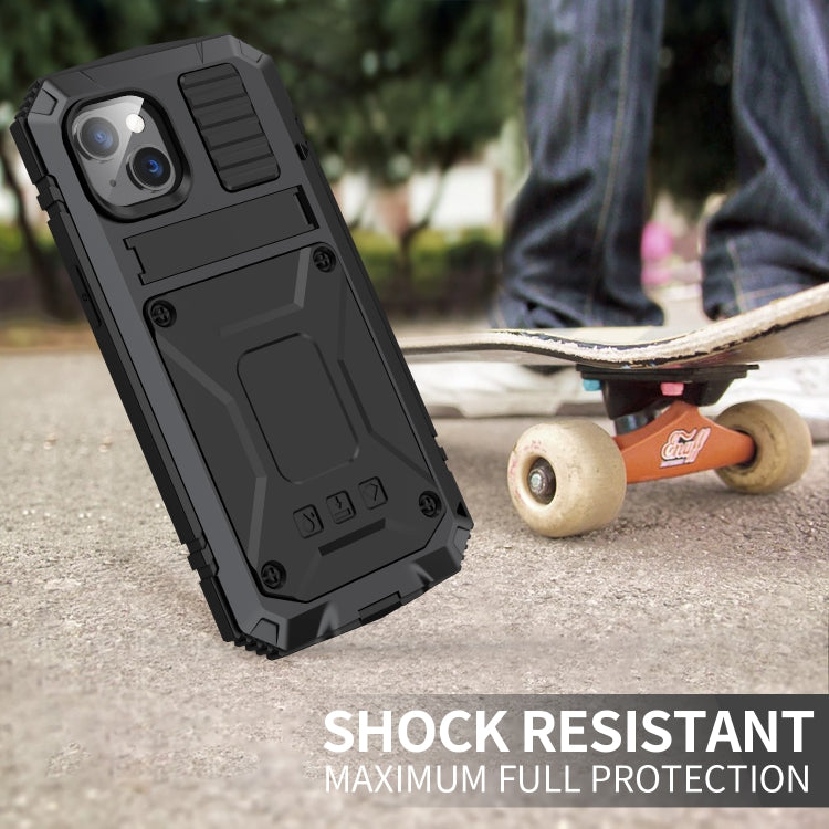 For iPhone 14 Plus R-JUST Shockproof Waterproof Dust-proof Case with Holder (Black) - free shipping - PMC TechLife - Order now!