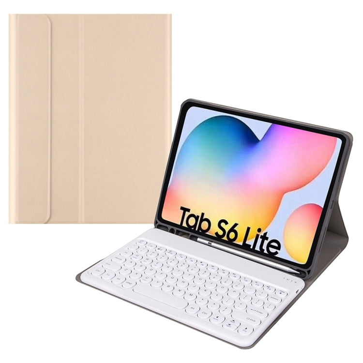 Round Cap Bluetooth Keyboard Leather Case with Pen Slot, without Touchpad For Samsung Galaxy Tab S7(Gold+White Keyboard) - Samsung Keyboard by PMC TechLife | Online Shopping South Africa | PMC TechLife