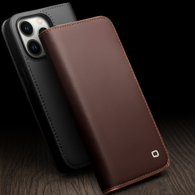 For iPhone 14 Pro QIALINO Business Horizontal Flip PU Phone Case(Brown) - free shipping - PMC TechLife - Order now!