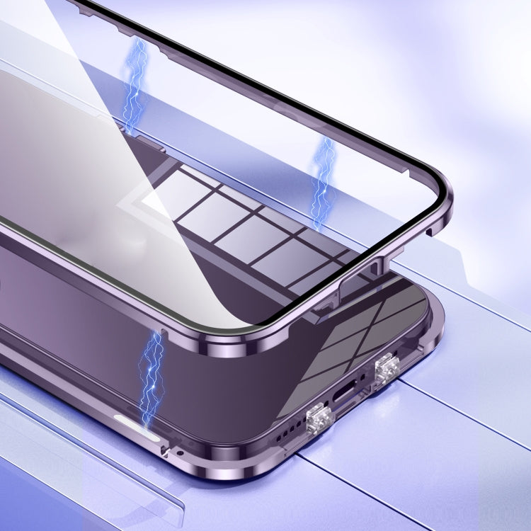 For iPhone 14 Magnetic Double-buckle HD Tempered Glass Phone Case (Blue) - iPhone 14 Cases by PMC TechLife | Online Shopping South Africa | PMC TechLife | Buy Now Pay Later Mobicred