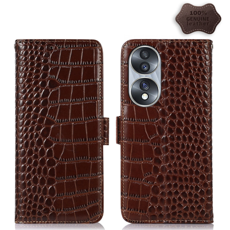 For Honor 70 Crocodile Top Layer Cowhide Leather Phone Case(Brown) - Honor Cases by PMC TechLife | Online Shopping South Africa | PMC TechLife | Buy Now Pay Later Mobicred