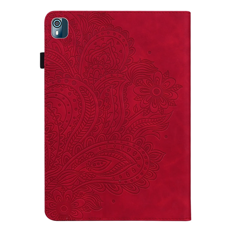 For Nokia T10 Peacock Embossed Pattern Leather Tablet Case(Red) - Nokia by PMC TechLife | Online Shopping South Africa | PMC TechLife | Buy Now Pay Later Mobicred