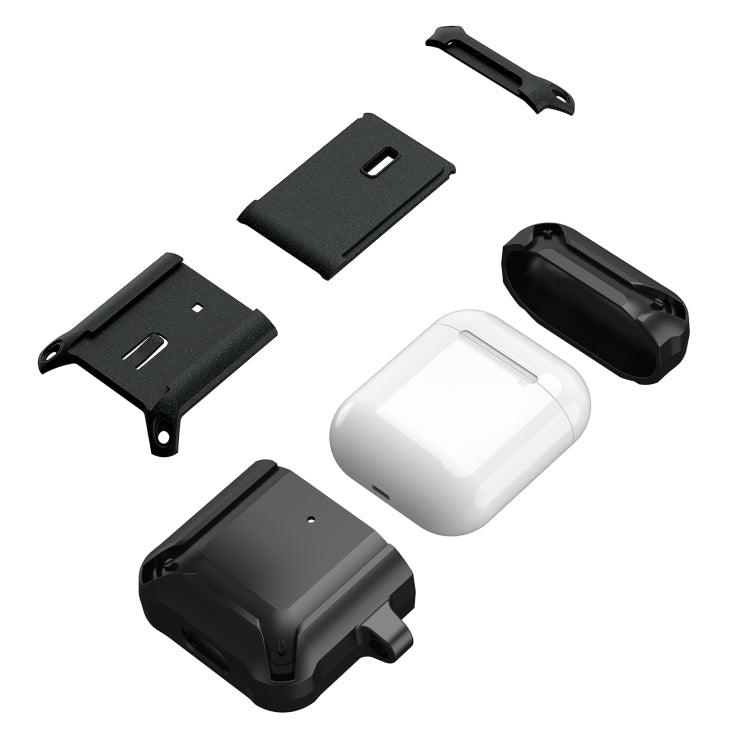 For AirPods 1 / 2 Sliding Buckle Wireless Earphone Protective Case with Hook(Black Blue) - For AirPods 1/2 by PMC Jewellery | Online Shopping South Africa | PMC Jewellery | Buy Now Pay Later Mobicred
