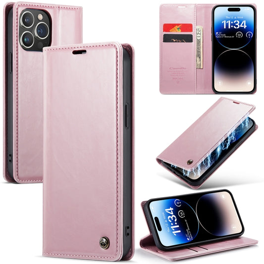 For iPhone 14 Pro Max CaseMe 003 Crazy Horse Texture Leather Phone Case(Rose Gold) - iPhone 14 Pro Max Cases by CaseMe | Online Shopping South Africa | PMC Jewellery | Buy Now Pay Later Mobicred