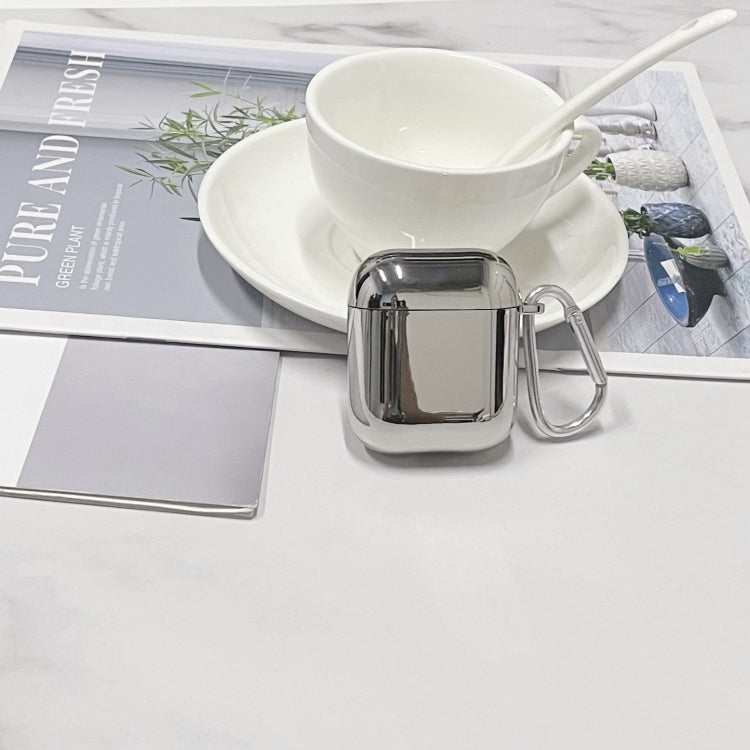 For AirPods 1/2 Split Electroplating TPU Earphone Protective Case with Hook(Silver) - For AirPods 1/2 by PMC Jewellery | Online Shopping South Africa | PMC Jewellery | Buy Now Pay Later Mobicred