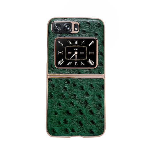 For Motorola Moto Razr 2022 Genuine Leather Ostrich Texture Nano Plating Phone Case(Green) - Motorola Cases by PMC Jewellery | Online Shopping South Africa | PMC Jewellery | Buy Now Pay Later Mobicred