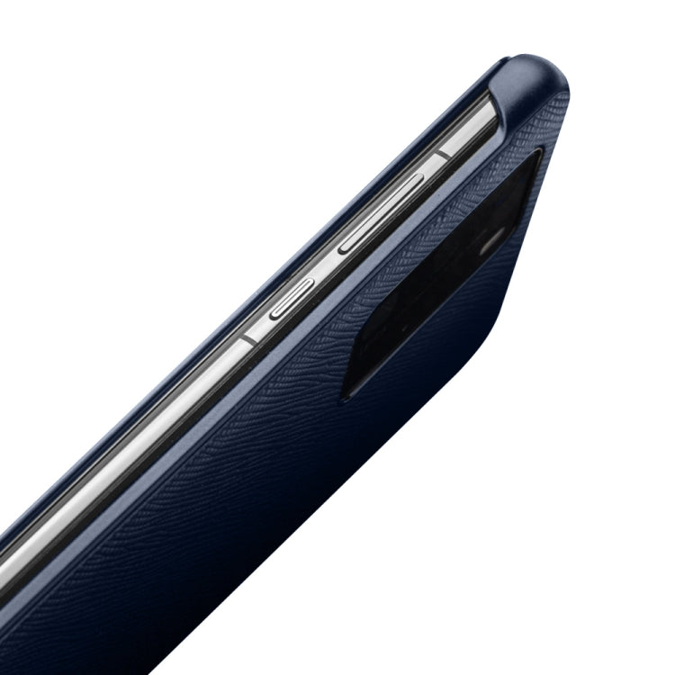 For Huawei P40 Pro QIALINO Puda Texture Side Window View Leather Phone Case(Blue) - free shipping - PMC TechLife - Order now!