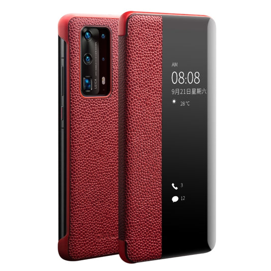 For Huawei P40 Pro QIALINO XiangNai Texture Side Window View Leather Phone Case(Red) - Huawei Cases by QIALINO | Online Shopping South Africa | PMC Jewellery | Buy Now Pay Later Mobicred