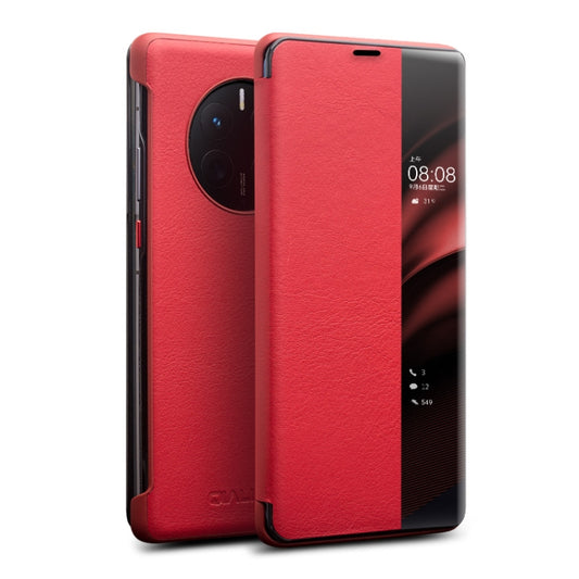 For Huawei Mate 50 Pro QIALINO Genuine Leather Side Window View Smart Phone Case(Red) - Huawei Cases by QIALINO | Online Shopping South Africa | PMC Jewellery | Buy Now Pay Later Mobicred