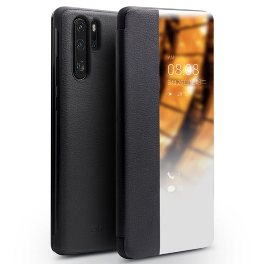 For Huawei P30 Pro QIALINO Genuine Leather Side Window View Smart Phone Case(Black) - Huawei Cases by QIALINO | Online Shopping South Africa | PMC Jewellery | Buy Now Pay Later Mobicred