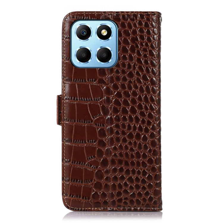 For Honor X8 5G Crocodile Top Layer Cowhide Leather Phone Case(Brown) - Honor Cases by PMC TechLife | Online Shopping South Africa | PMC TechLife | Buy Now Pay Later Mobicred
