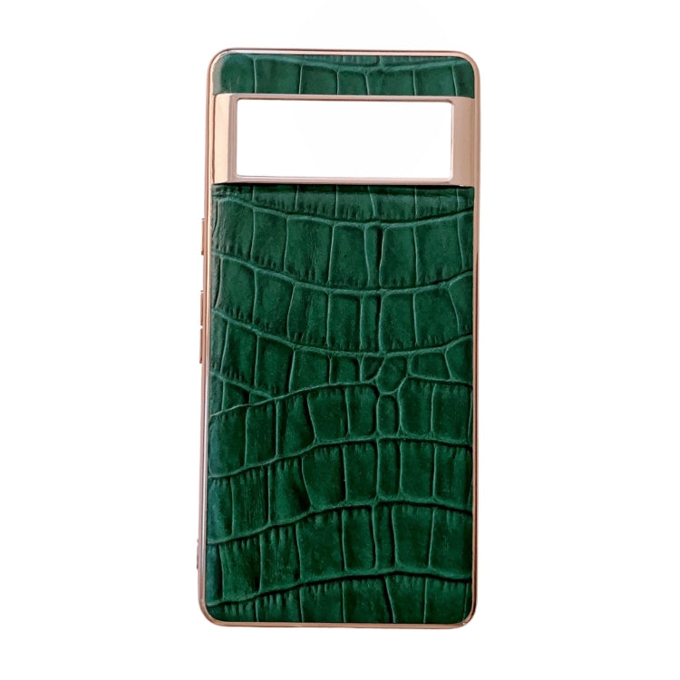 For Google Pixel 7 Crocodile Texture Genuine Leather Electroplating Phone Case(Dark Green) - Google Cases by PMC TechLife | Online Shopping South Africa | PMC TechLife | Buy Now Pay Later Mobicred