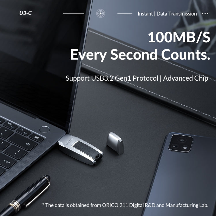 ORICO USB Flash Drive, Read: 100MB/s, Write: 50MB/s, Memory:128GB, Port:USB-A(Silver) - free shipping - PMC Jewellery - Order now!