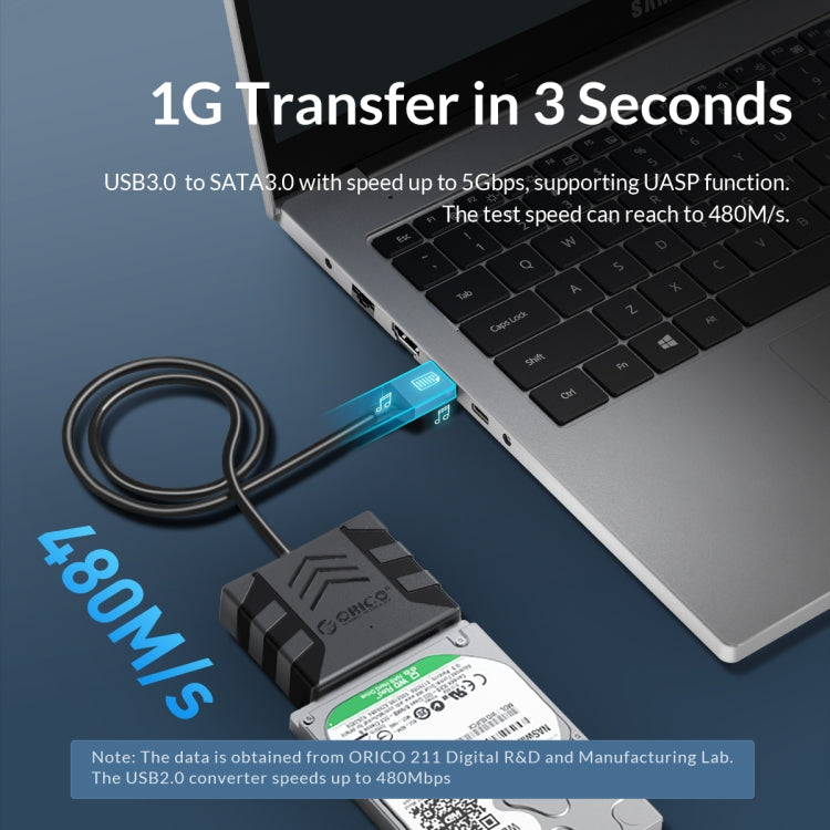 ORICO UTS1 Type-C / USB-C USB 3.0 2.5-inch SATA HDD Adapter with 12V 2A Power Adapter, Cable Length:0.3m(US Plug) - free shipping - PMC Jewellery - Order now!