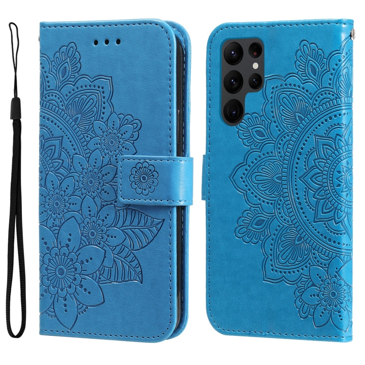 For Samsung Galaxy S23 Ultra 5G 7-petal Flowers Embossing Leather Phone Case(Blue) - Galaxy S23 Ultra 5G Cases by PMC Jewellery | Online Shopping South Africa | PMC Jewellery