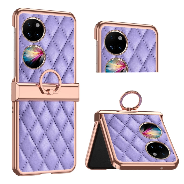 For Huawei P50 Pocket Grid Leather Pattern Electroplating Frame Folding Phone Case(Purple) - free shipping - PMC TechLife - Order now!