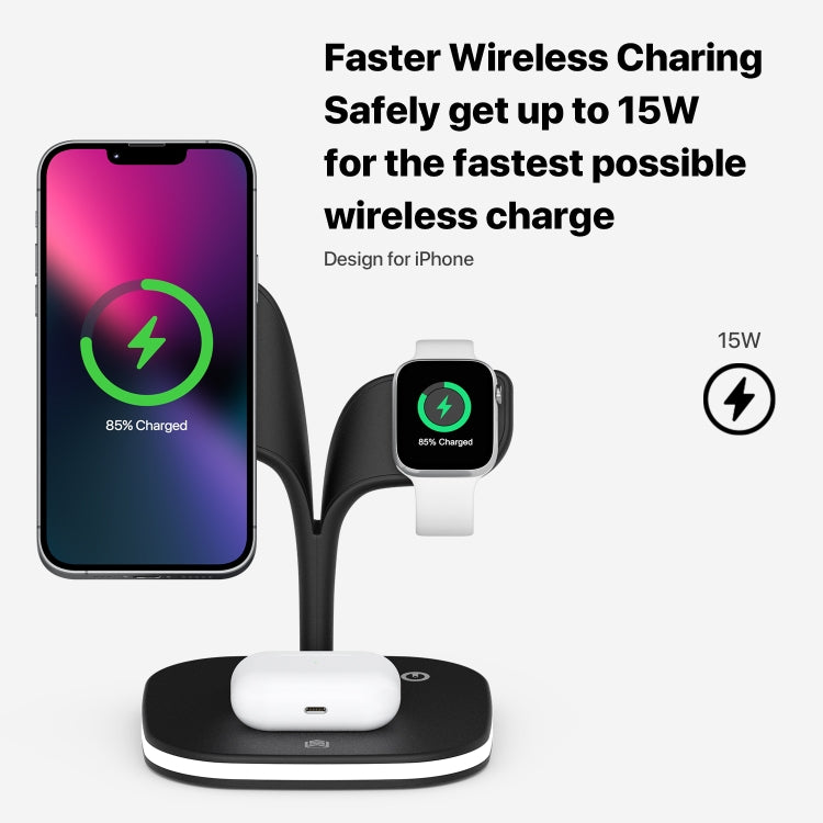 YM-UD22 15W 5 in 1 Magnetic Wireless Charger with Stand Function(Black) - Wireless Charger by PMC Jewellery | Online Shopping South Africa | PMC Jewellery | Buy Now Pay Later Mobicred