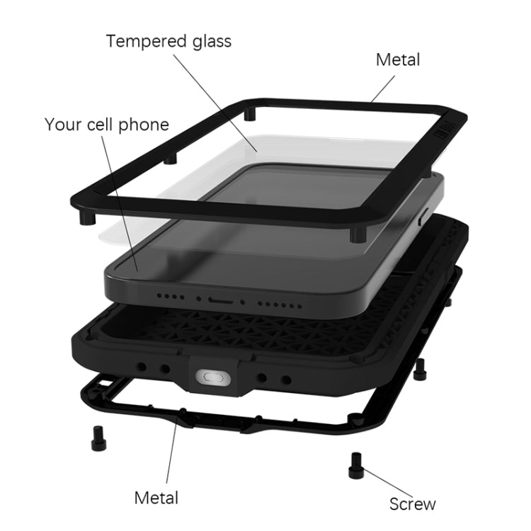 For iPhone 14 Pro LOVE MEI Metal Shockproof Life Waterproof Dustproof Phone Case(Black) - iPhone 14 Pro Cases by LOVE MEI | Online Shopping South Africa | PMC TechLife | Buy Now Pay Later Mobicred