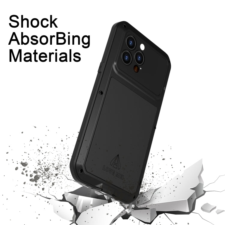 For iPhone 14 Pro LOVE MEI Metal Shockproof Life Waterproof Dustproof Phone Case(Black) - iPhone 14 Pro Cases by LOVE MEI | Online Shopping South Africa | PMC Jewellery | Buy Now Pay Later Mobicred