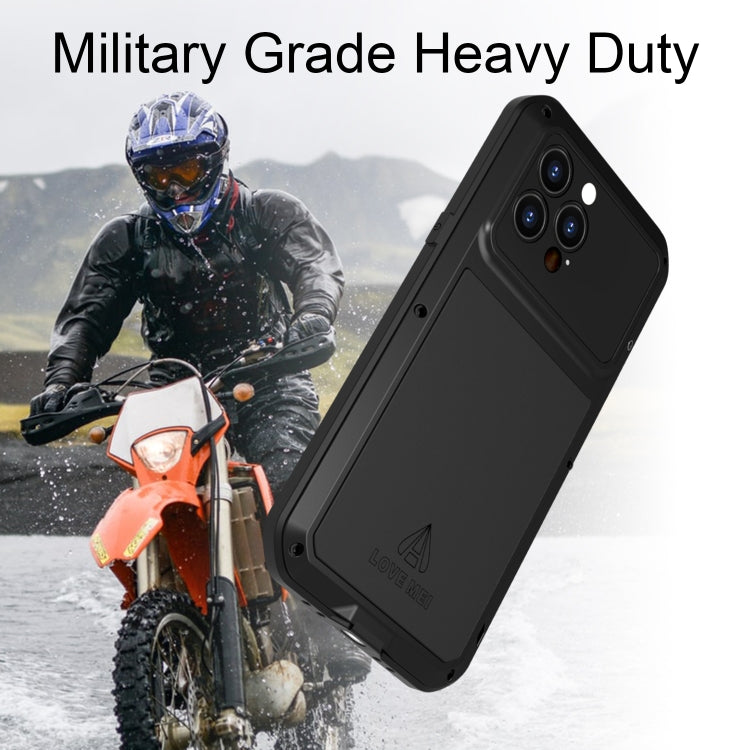 For iPhone 14 Pro LOVE MEI Metal Shockproof Life Waterproof Dustproof Phone Case(Black) - iPhone 14 Pro Cases by LOVE MEI | Online Shopping South Africa | PMC Jewellery | Buy Now Pay Later Mobicred