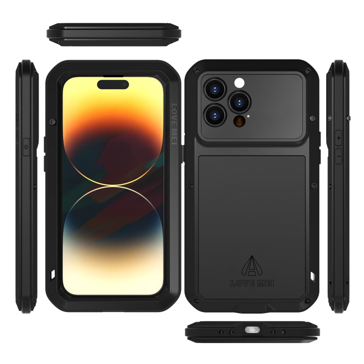 For iPhone 14 Pro Max LOVE MEI Metal Shockproof Life Waterproof Dustproof Phone Case(Black) - iPhone 14 Pro Max Cases by LOVE MEI | Online Shopping South Africa | PMC TechLife | Buy Now Pay Later Mobicred