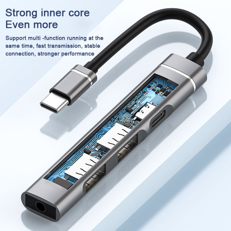 USB-C / Type-C to 3.5mm + 2USB + Type-C HUB Docking Station(Silver) - USB HUB by PMC TechLife | Online Shopping South Africa | PMC TechLife | Buy Now Pay Later Mobicred