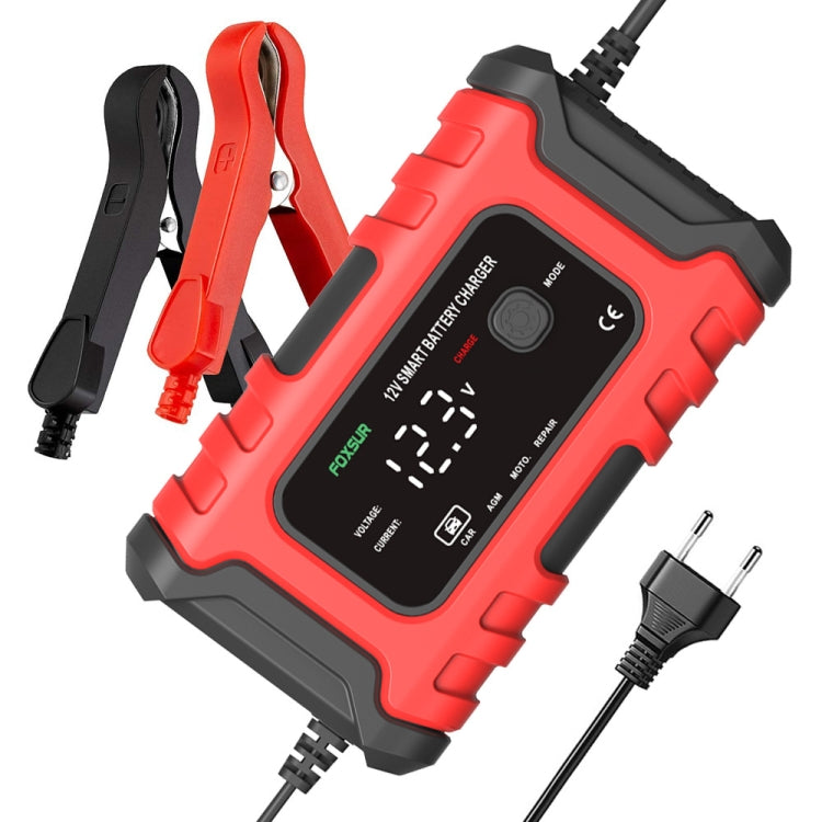 FOXSUR 6A 12V Motorcycle / Car Smart Battery Charger, Plug Type:EU Plug(Red) - free shipping - PMC TechLife - Order now!
