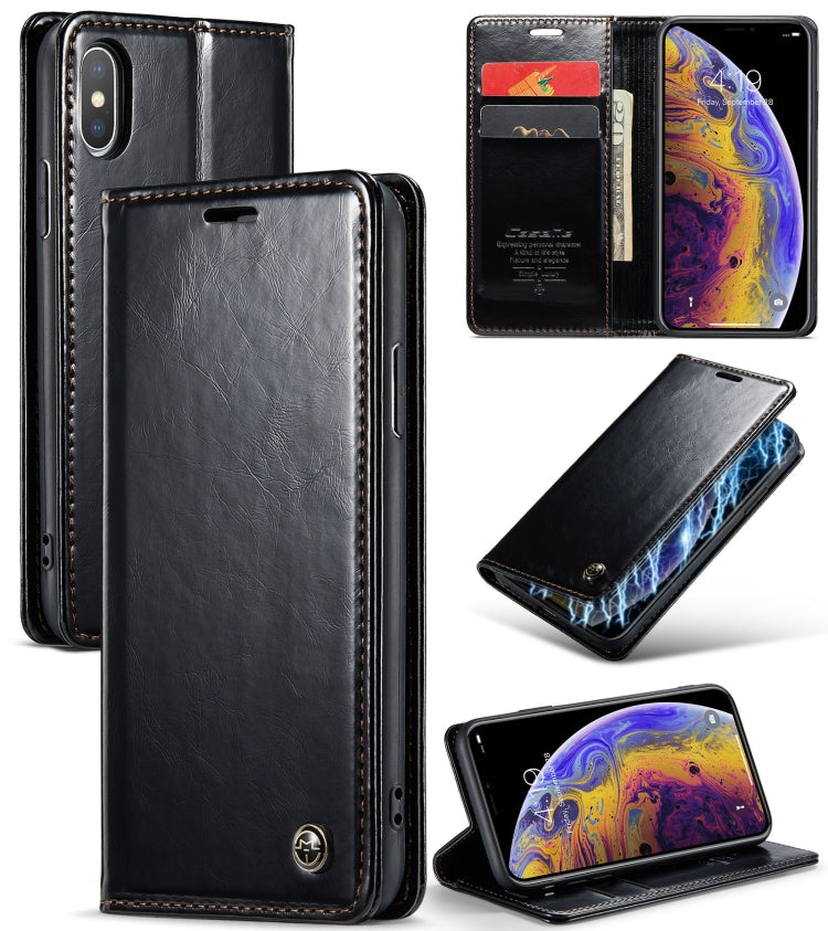 For iPhone XS Max CaseMe 003 Crazy Horse Texture Leather Phone Case(Black) - More iPhone Cases by CaseMe | Online Shopping South Africa | PMC Jewellery | Buy Now Pay Later Mobicred