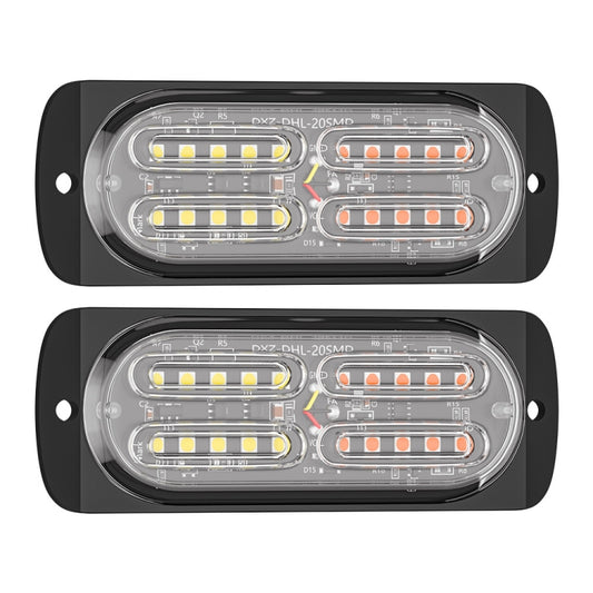 2pcs DC12-24V 3.2W Car 20LED Ultra-thin Strobe Light(White + Yellow Light) - Warning Lights by PMC Jewellery | Online Shopping South Africa | PMC Jewellery | Buy Now Pay Later Mobicred