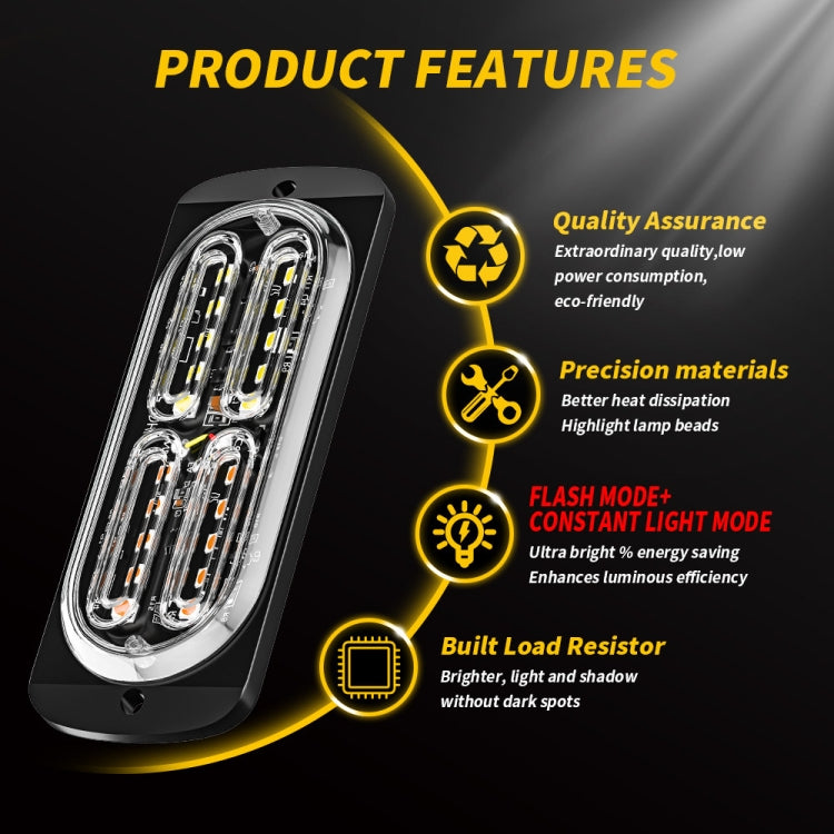 2pcs DC12-24V 3.2W Car 20LED Ultra-thin Strobe Light(White + Yellow Light) - Warning Lights by PMC TechLife | Online Shopping South Africa | PMC TechLife | Buy Now Pay Later Mobicred