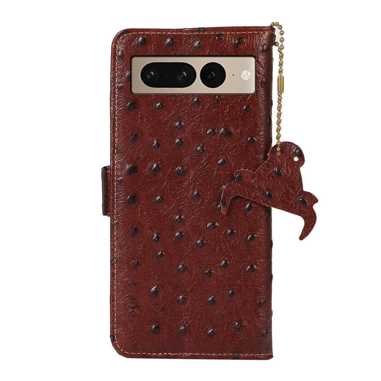 For Google Pixel 7 Pro Ostrich Pattern Genuine Leather RFID Phone Case(Coffee) - Google Cases by PMC TechLife | Online Shopping South Africa | PMC TechLife | Buy Now Pay Later Mobicred