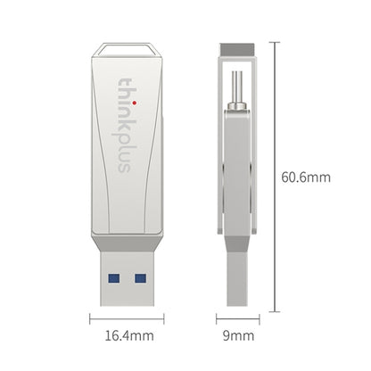 Lenovo Thinkplus MU252 USB 3.1 + USB-C / Type-C Flash Drive, Memory:256GB (Silver) - USB Flash Drives by Lenovo | Online Shopping South Africa | PMC Jewellery