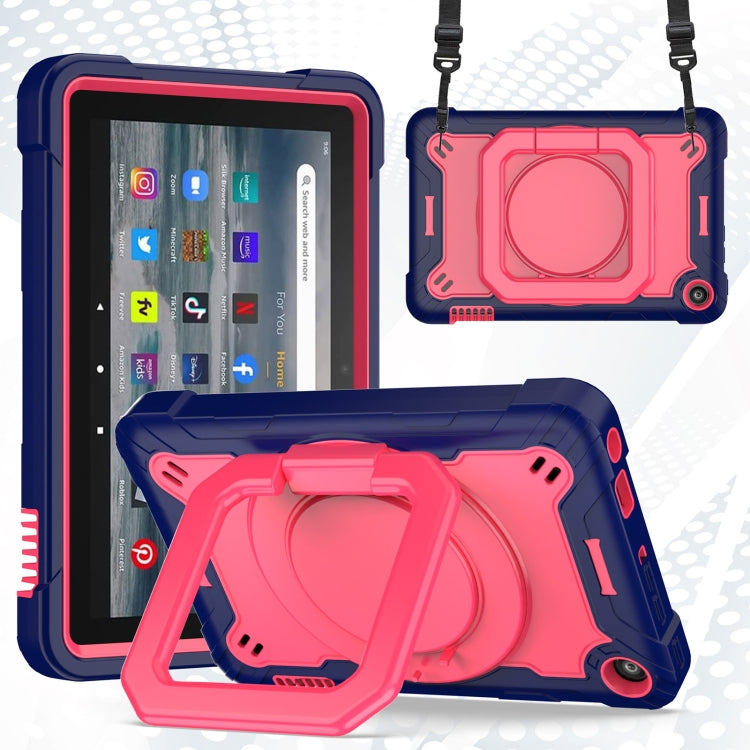 For Amazon Kindle Fire 7 2022 Silicone + PC Bracelet Holder Tablet Case(Navy Blue + Rose Red) - Amazon by PMC TechLife | Online Shopping South Africa | PMC TechLife | Buy Now Pay Later Mobicred