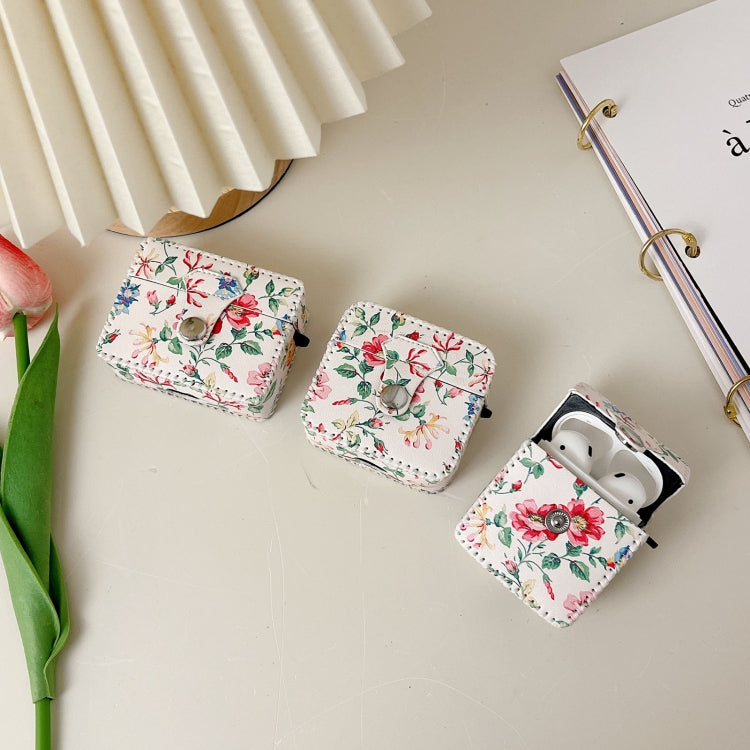For AirPods Pro 2 White Floral PU Leather Wireless Earphone Case - For AirPods Pro 2 by PMC Jewellery | Online Shopping South Africa | PMC Jewellery | Buy Now Pay Later Mobicred
