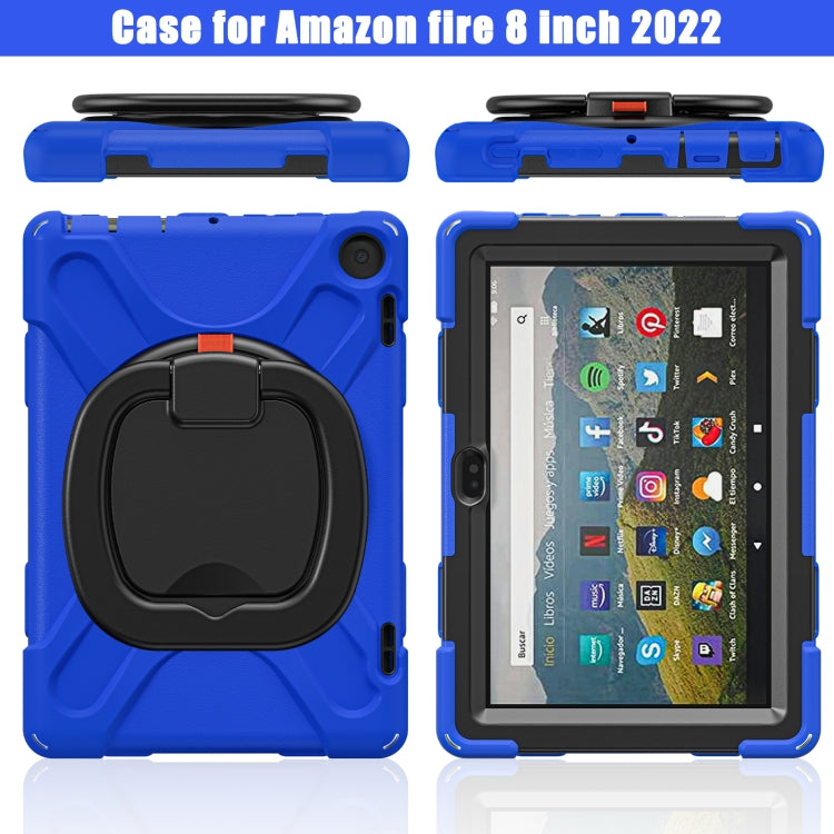 For Amazon Fire HD 8 2022 Silicone + PC Protective Tablet Case with Holder & Shoulder Strap(Blue) - Amazon by PMC TechLife | Online Shopping South Africa | PMC TechLife | Buy Now Pay Later Mobicred