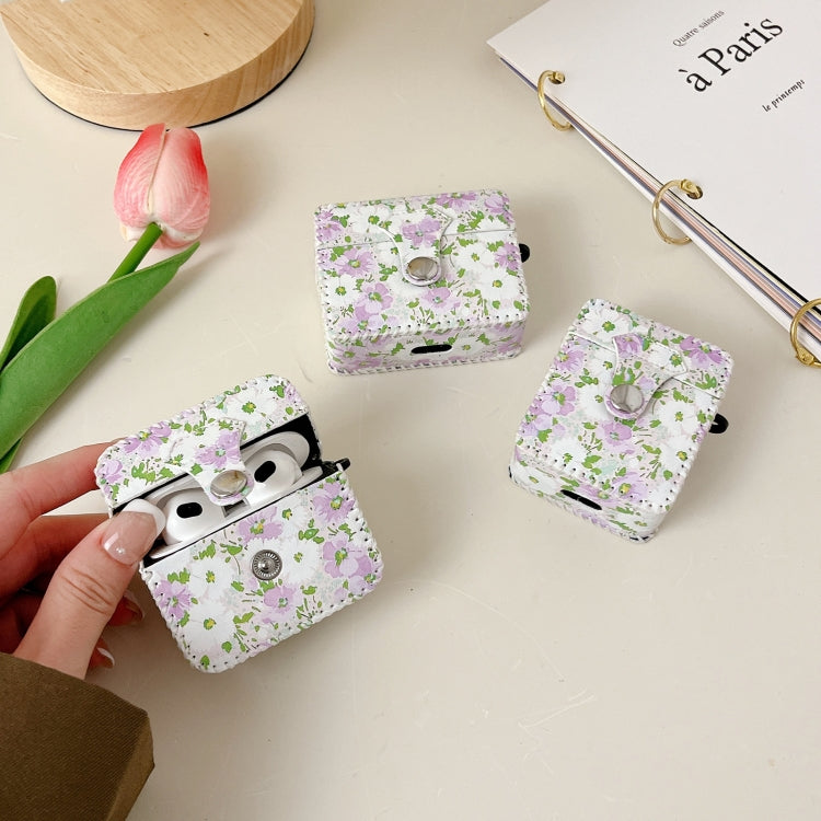 For AirPods Pro 2 PU Leather Wireless Earphone Case(Purple White Flowers) - For AirPods Pro 2 by PMC Jewellery | Online Shopping South Africa | PMC Jewellery | Buy Now Pay Later Mobicred