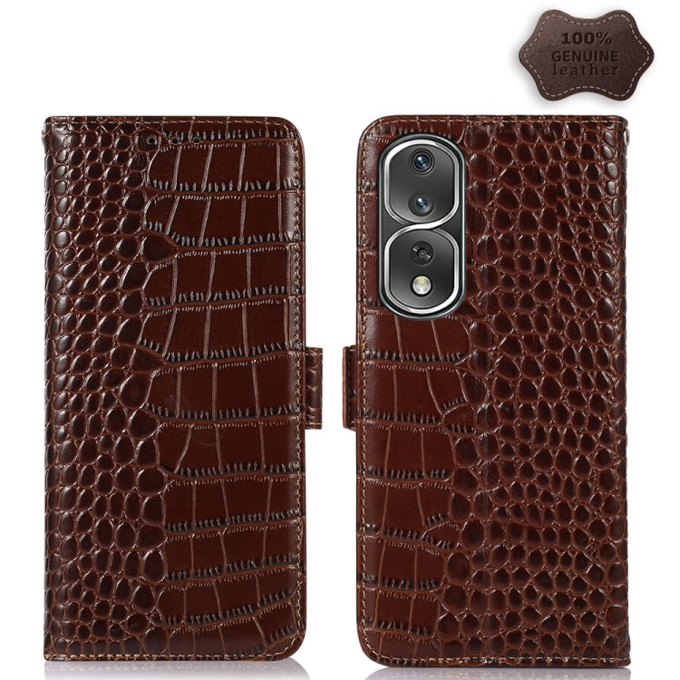 For Honor 80 Pro Crocodile Top Layer Cowhide Leather Phone Case(Brown) - Honor Cases by PMC TechLife | Online Shopping South Africa | PMC TechLife | Buy Now Pay Later Mobicred