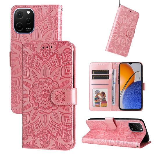 For Huawei nova Y61 Embossed Sunflower Leather Phone Case(Rose Gold) - Huawei Cases by PMC Jewellery | Online Shopping South Africa | PMC Jewellery