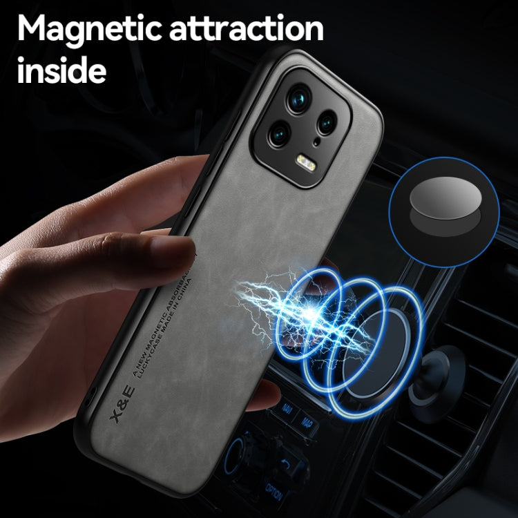 For Xiaomi 13 Skin Feel Magnetic Leather Back Phone Case(Light Grey) - 13 Cases by PMC TechLife | Online Shopping South Africa | PMC TechLife
