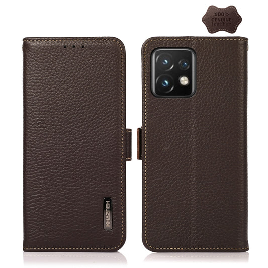 For Motorola Moto X40 Pro KHAZNEH Side-Magnetic Litchi Genuine Leather RFID Phone Case(Brown) - Motorola Cases by PMC Jewellery | Online Shopping South Africa | PMC Jewellery | Buy Now Pay Later Mobicred