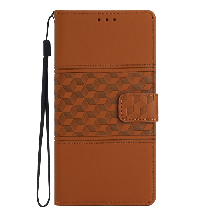 For Huawei P10 Plus Diamond Embossed Skin Feel Leather Phone Case with Lanyard(Brown) - Huawei Cases by PMC Jewellery | Online Shopping South Africa | PMC Jewellery