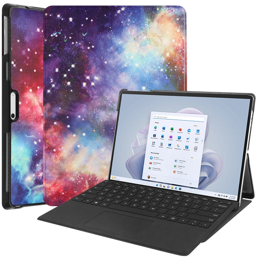 For Microsoft Surface Pro 9 Custer Painted 3-Fold Holder Leather Tablet Case(Milky Way Nebula) - Microsoft by PMC Jewellery | Online Shopping South Africa | PMC Jewellery | Buy Now Pay Later Mobicred