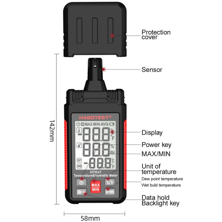 HABOTEST HT607 Portable Handheld Temperature Humidity Tester - Electronic Test by HABOTEST | Online Shopping South Africa | PMC TechLife | Buy Now Pay Later Mobicred