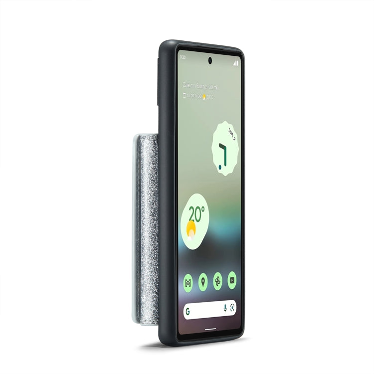 For Google Pixel 6a DG.MING M3 Series Glitter Powder Card Bag Leather Case(Silver) - Google Cases by DG.MING | Online Shopping South Africa | PMC TechLife | Buy Now Pay Later Mobicred