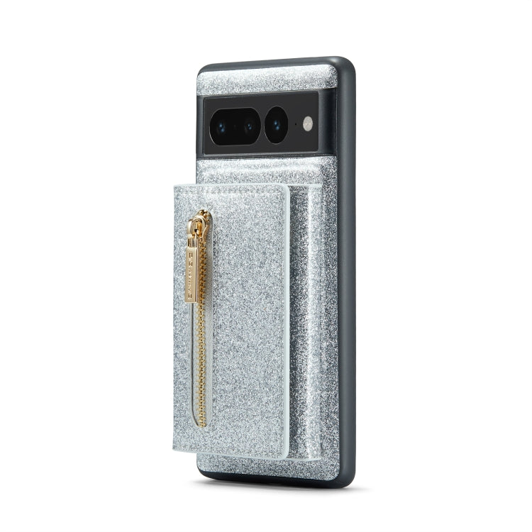 For Google Pixel 7 Pro DG.MING M3 Series Glitter Powder Card Bag Leather Case(Silver) - free shipping - PMC TechLife - Order now!