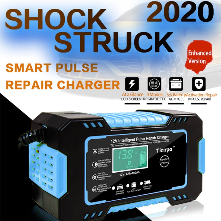 Motorcycle / Car Battery Smart Charger with LCD Creen, Plug Type:EU Plug(Blue) - Battery Charger by PMC TechLife | Online Shopping South Africa | PMC TechLife | Buy Now Pay Later Mobicred