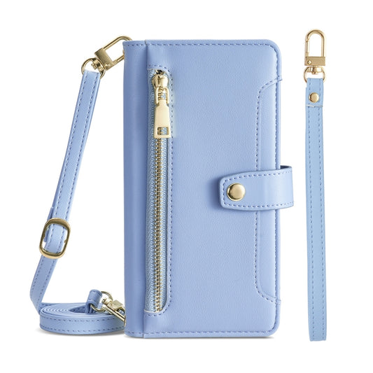 For Motorola Edge X30 Sheep Texture Cross-body Zipper Wallet Leather Phone Case(Blue) - Motorola Cases by PMC Jewellery | Online Shopping South Africa | PMC Jewellery | Buy Now Pay Later Mobicred