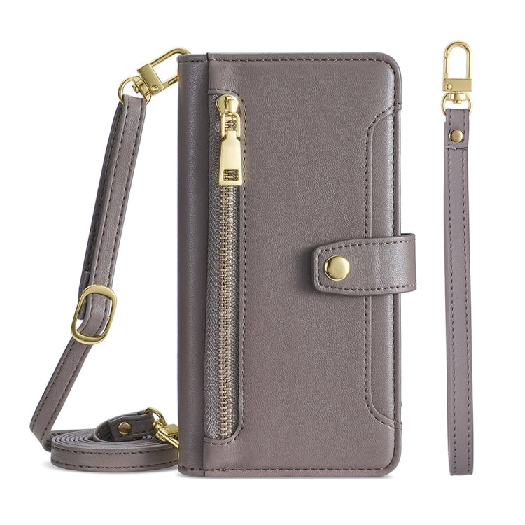 For Motorola Edge X30 Sheep Texture Cross-body Zipper Wallet Leather Phone Case(Grey) - Motorola Cases by PMC TechLife | Online Shopping South Africa | PMC TechLife | Buy Now Pay Later Mobicred