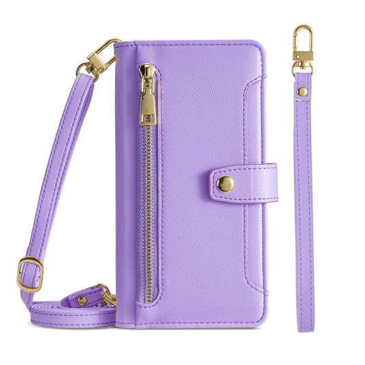 For Motorola Edge X30 Sheep Texture Cross-body Zipper Wallet Leather Phone Case(Purple) - Motorola Cases by PMC Jewellery | Online Shopping South Africa | PMC Jewellery | Buy Now Pay Later Mobicred