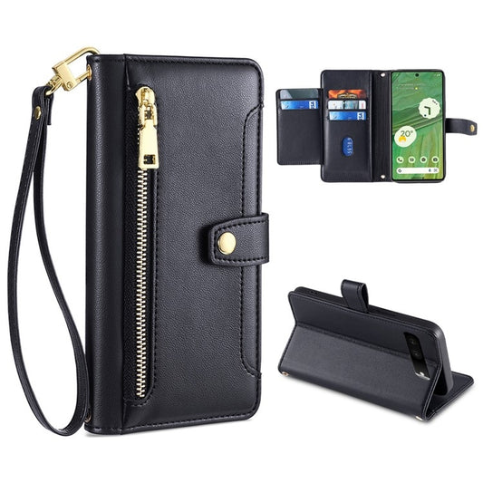 For Google Pixel 7 5G Sheep Texture Cross-body Zipper Wallet Leather Phone Case(Black) - Google Cases by PMC Jewellery | Online Shopping South Africa | PMC Jewellery | Buy Now Pay Later Mobicred